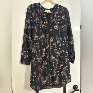 Everly Floral Printed Tie Waist Button Front Dress